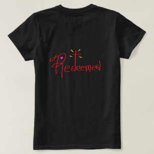 T-Shirt ‚Erlöst‘ Handgezeichneter Text Kreuz Herze