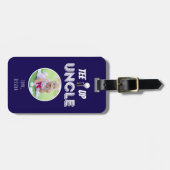 T-Shirt es auf Onkel Custom Foto Vathers Day Blue Gepäckanhänger (Vorderseite horizontal)