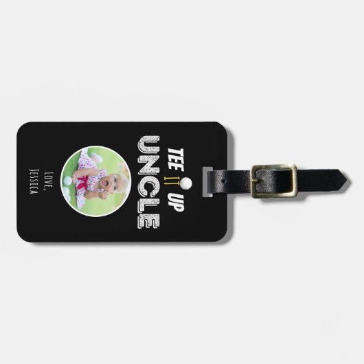 T-Shirt es oben Uncle Custom Foto Vathers Day Blac Gepäckanhänger (Vorderseite horizontal)