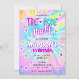 T-Shirt Färbe Party Hippie Bunt Mädchen Geburtstag Einladung