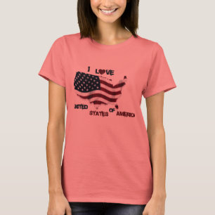 T Shirt femme ras de cou bicolore I Love USA