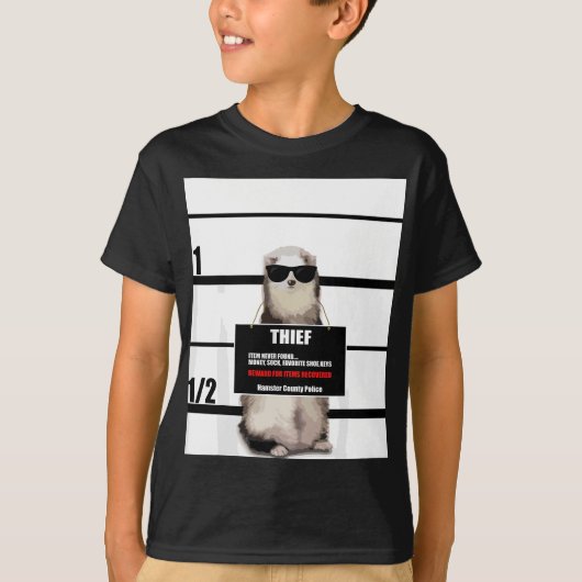 T-Shirt Funny Ferret, Dieb, Mugshot, Geschenk (Vorderseite)