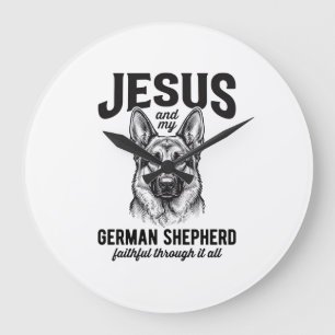 T-Shirt für Christen mit deutschem Schäferhund für Große Wanduhr
