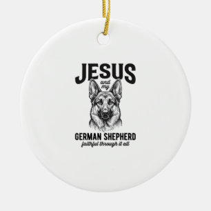 T-Shirt für Christen mit deutschem Schäferhund Keramik Ornament