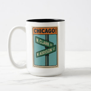 T - Shirt für die Kreuzung Clark und Addison Zweifarbige Tasse