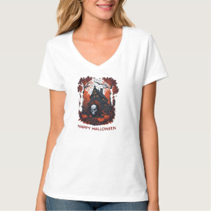T - Shirt für Frauen im Schädel und Spuk Haus