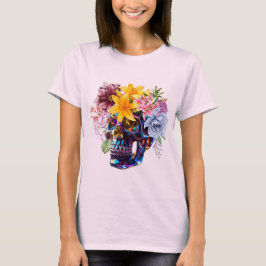 T-Shirt für Frauen mit Glas-Schädel und Frühlingsb
