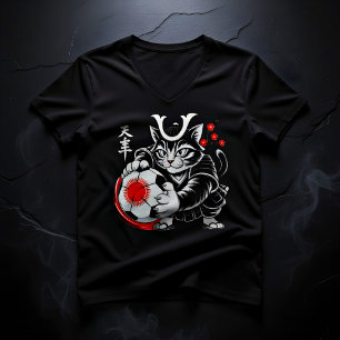 T-Shirt für Frauen mit wildem Samurai-Katzen-Fußba