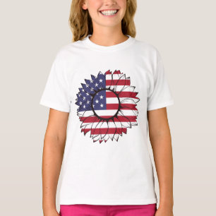 T-Shirt für Mädchen mit USA-Flagge Sonnenblume