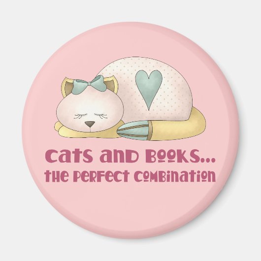T - Shirt für niedliche Katzen und Bücher Magnet (Vorne)