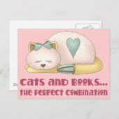 T - Shirt für niedliche Katzen und Bücher Postkarte (Vorne/Hinten)