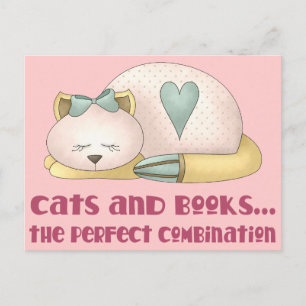 T - Shirt für niedliche Katzen und Bücher Postkarte