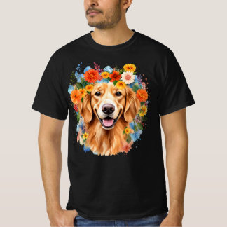 T-Shirt Golden Retriever Blumenkrone Wasserfarbe