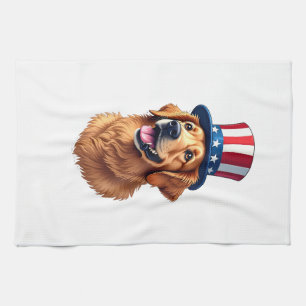 T-Shirt Golden Retriever zum vierten Juli im Vinta Geschirrtuch