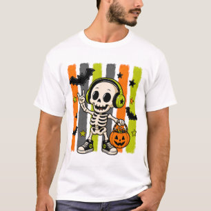 T-Shirt Halloween-Musik-Skelett-Candy-Bucket