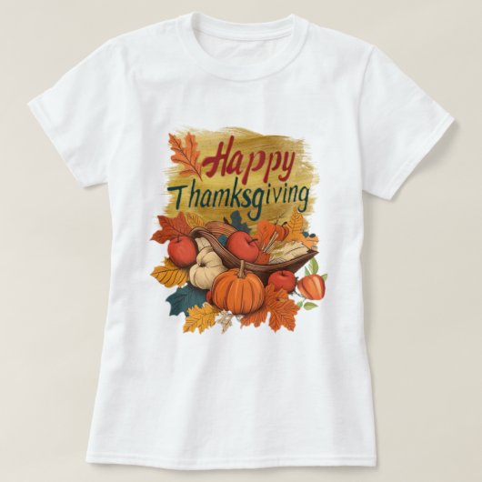 T-Shirt happy Thanksgiving golden (Design vorne)
