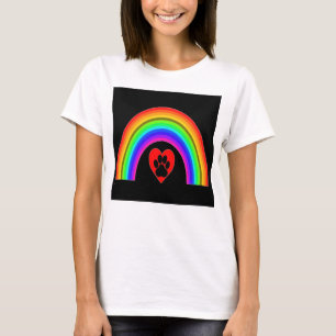 T - Shirt Herz mit Pfote unter einem Regenbogen