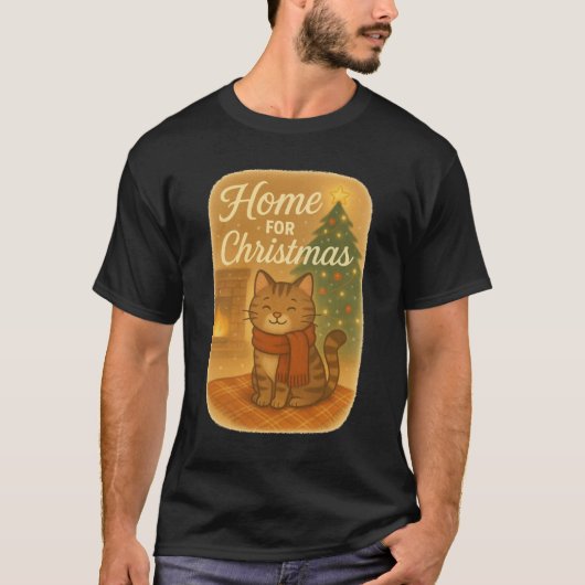 T-Shirt Home for Christmas (Cat in Scarf) (Vorderseite)