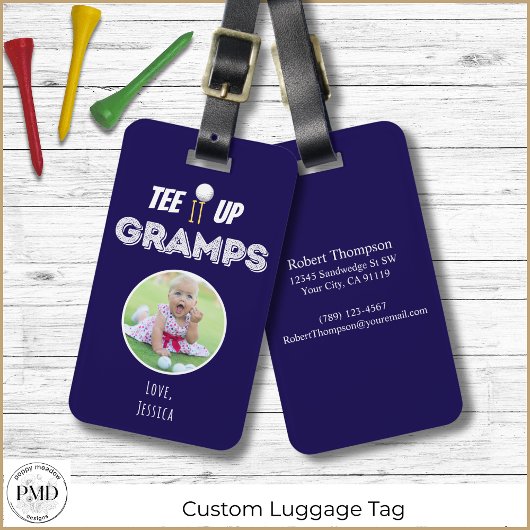 T-Shirt It Up Gramps Custom Foto Vathers Day Blue Gepäckanhänger