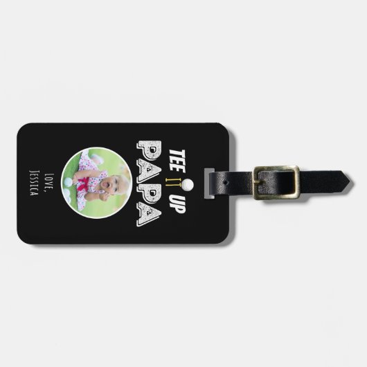 T-Shirt It up Papa Custom Foto Black Golf Gepäckanhänger (Vorderseite horizontal)