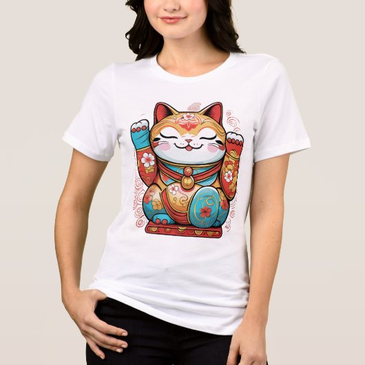  T-Shirt Japanese Lucky Cat (Maneki-neko) – Symbol Tri-Blend Shirt (Vorderseite)