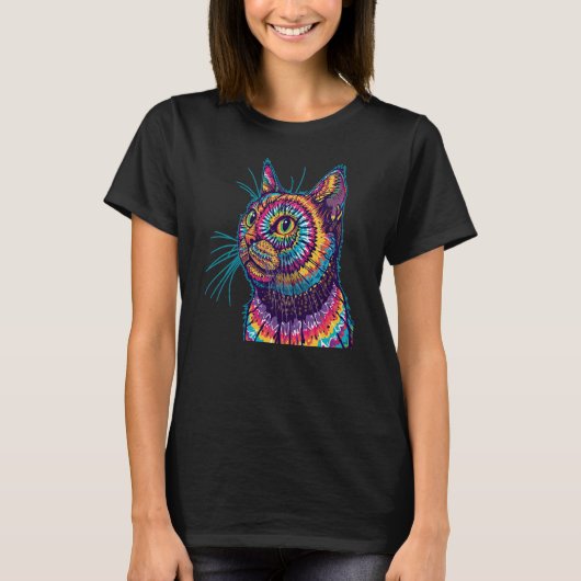 T-Shirt Katze mit Tie-Dye-Muster (Vorderseite)