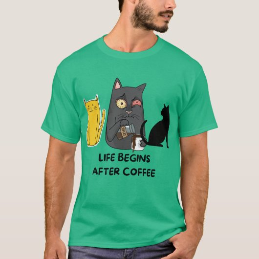 T - Shirt Katzenbilder für Kaffeeliebhaber Grün (Vorderseite)