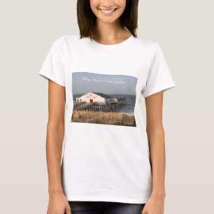 T Shirt, Kitty Hawk NC Pier, Ozean, Außenbänke T-Shirt
