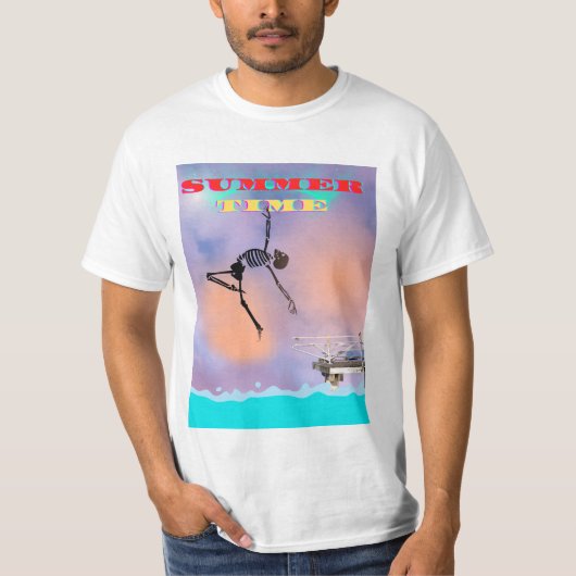 T-shirt, lustig, Skelett springt ins Meer T-Shirt (Vorderseite)