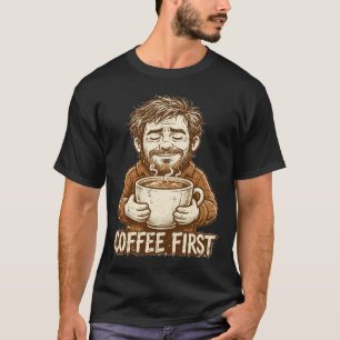 T-Shirt Lustiger Papa Kaffee Zuerst