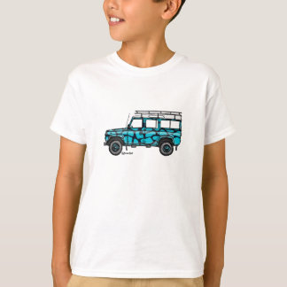 T-shirt met stoere Defender in blauwe giraf print