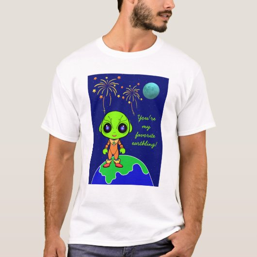 T - Shirt mit Alien und Feuerwerk für neuen Papa (Vorderseite)