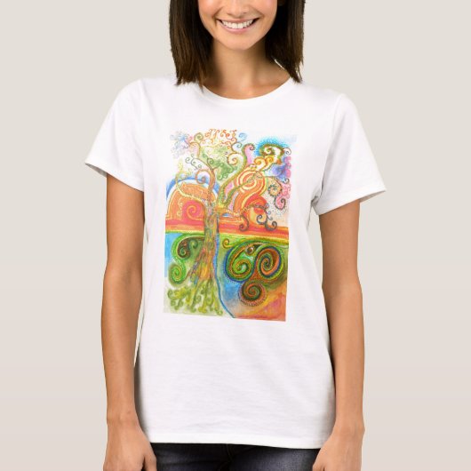 T - Shirt mit buntem psychedelischem Wirblem Baum (Vorderseite)