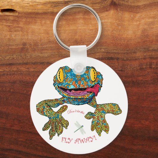 T Shirt mit Cartoon-Eidechse Schlüsselanhänger (Vorderseite)