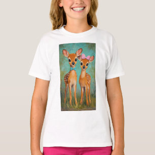 T-Shirt mit Cartoon-Wald und Zwillingshirschen