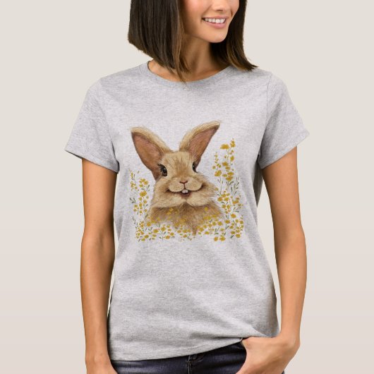 T - Shirt mit dem Print Happy Bunny in Golden Tone (Vorderseite)