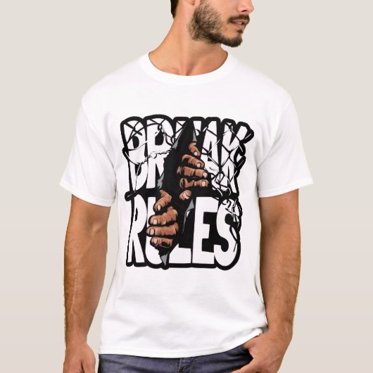 T-Shirt mit der Aufschrift 'Brich die Regeln' (Vorderseite)