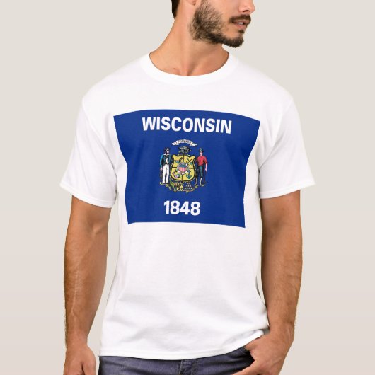 T Shirt mit der Flagge von Wisconsin Staat USA (Vorderseite)