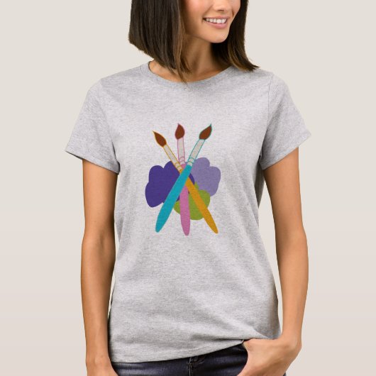 T - Shirt mit drei Farbpinseln und farbigen Blobs (Vorderseite)
