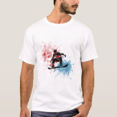 T - Shirt mit einem Mann, der auf einem Snowboard (Vorderseite)