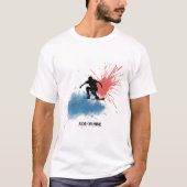 T - Shirt mit einem Mann, der auf einem Snowboard  (Vorderseite)
