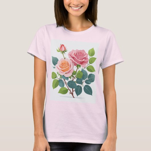 T - Shirt mit einigen rosa Rosen (Vorderseite)