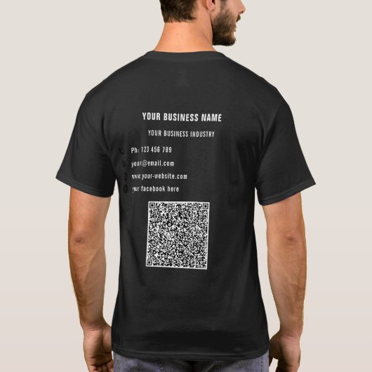 T-Shirt mit Firmenlogo-Text und QR-Code (Rückseite)