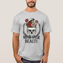 T-Shirt mit floralem Totenkopf und surrealer Kunst