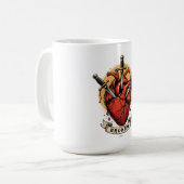 T-Shirt mit gebrochenen Herz-Dolchen Kaffeetasse (Vorderseite Links)