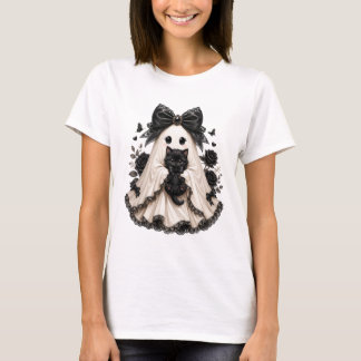 T-Shirt mit Geist und schwarzer Katze im gotischen