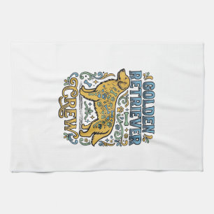 T-Shirt mit Golden Retriever und Vintage-Motiven f Geschirrtuch