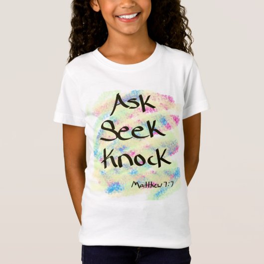 T - Shirt mit Grafik von "Fragen, Seek, Knock" (Vorderseite)
