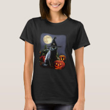 T - Shirt mit Halloweenkatze und -kürbisen