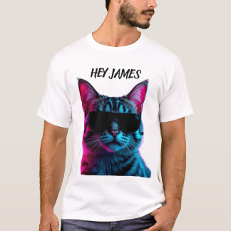 T-Shirt mit individuellem Namen und Neonkatzen-Des